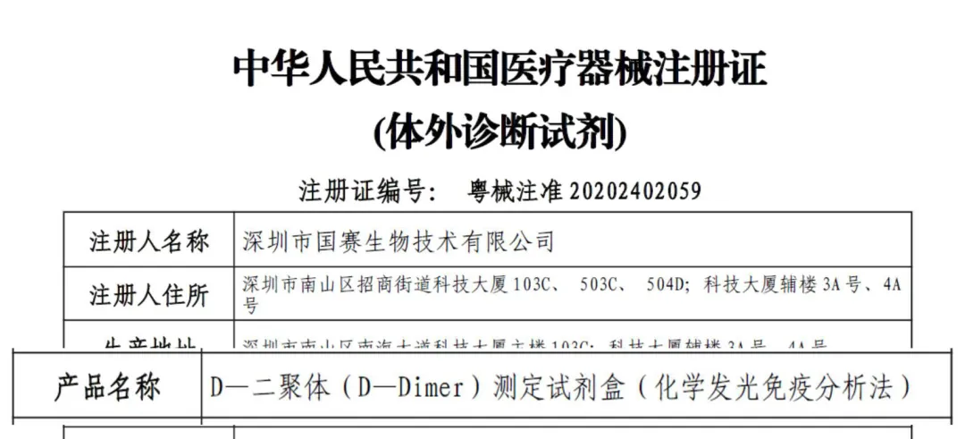D二聚體注冊(cè)證